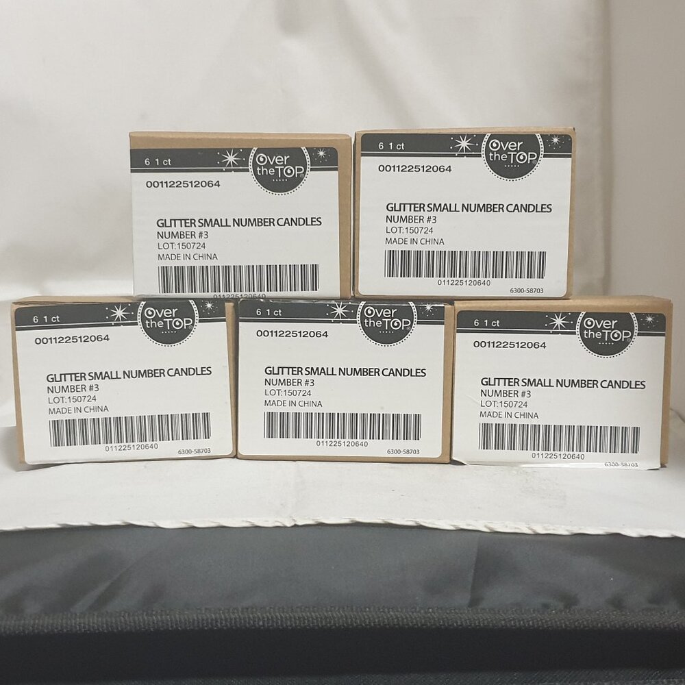 30 Number 3 Glitter Candles (5 boxes of 6)